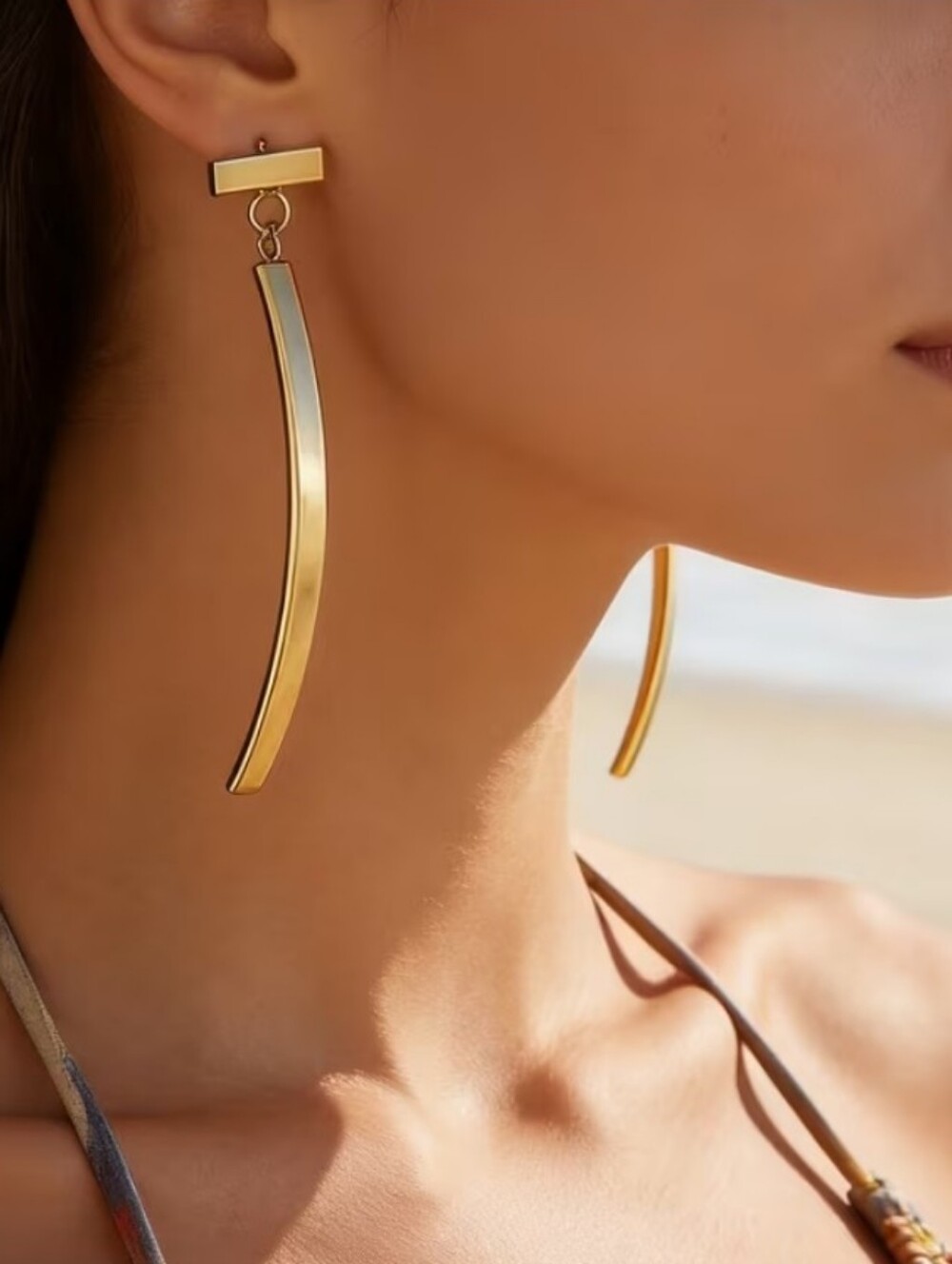 NEW! Minimalist Gold Curved Bar Drop Post Earrings- Women's Jewelry
